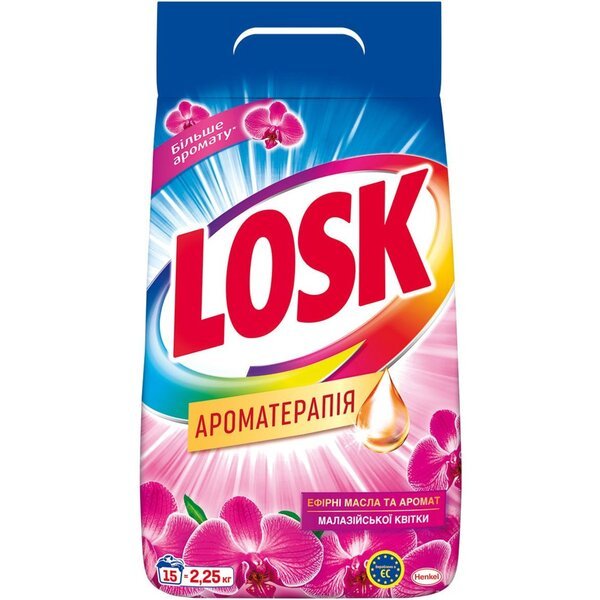 

Стиральный порошок Losk Ароматерапия Эфирные масла и аромат Малазийского цветка Автомат 15 циклов стирки 2,25 кг