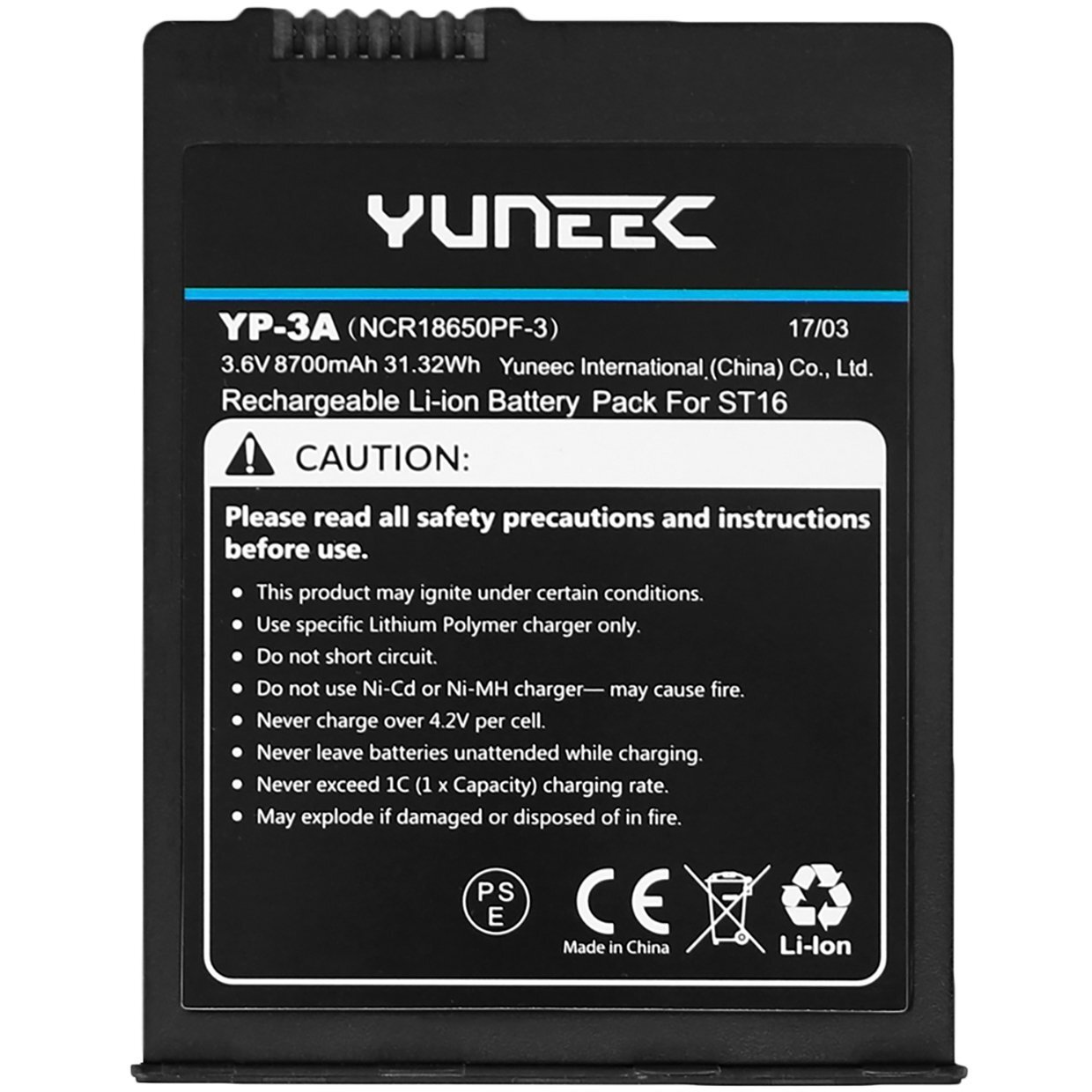 Аккумулятор Yuneec для ST16S 8700mAh, 3.6V, 1S фото 