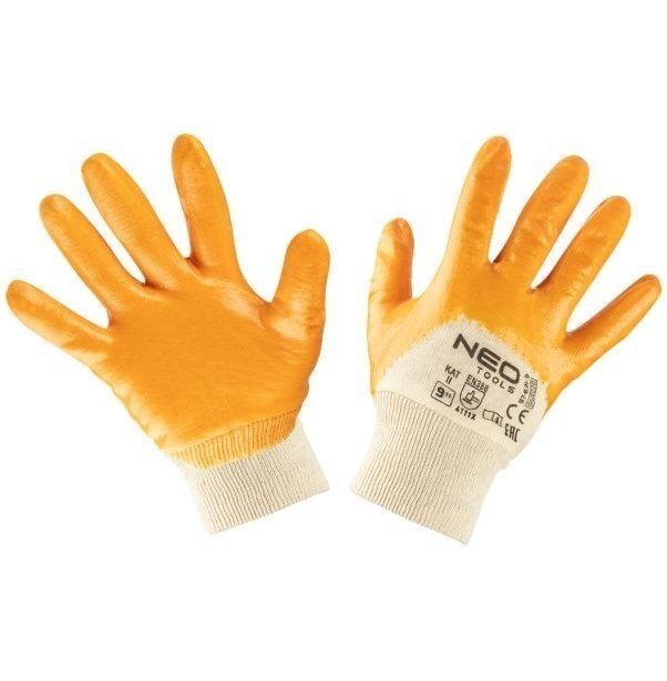 Перчатки рабочие Neo Tools нитриловое покрытие хлопок р.9 желтый (97-631-9) фото 