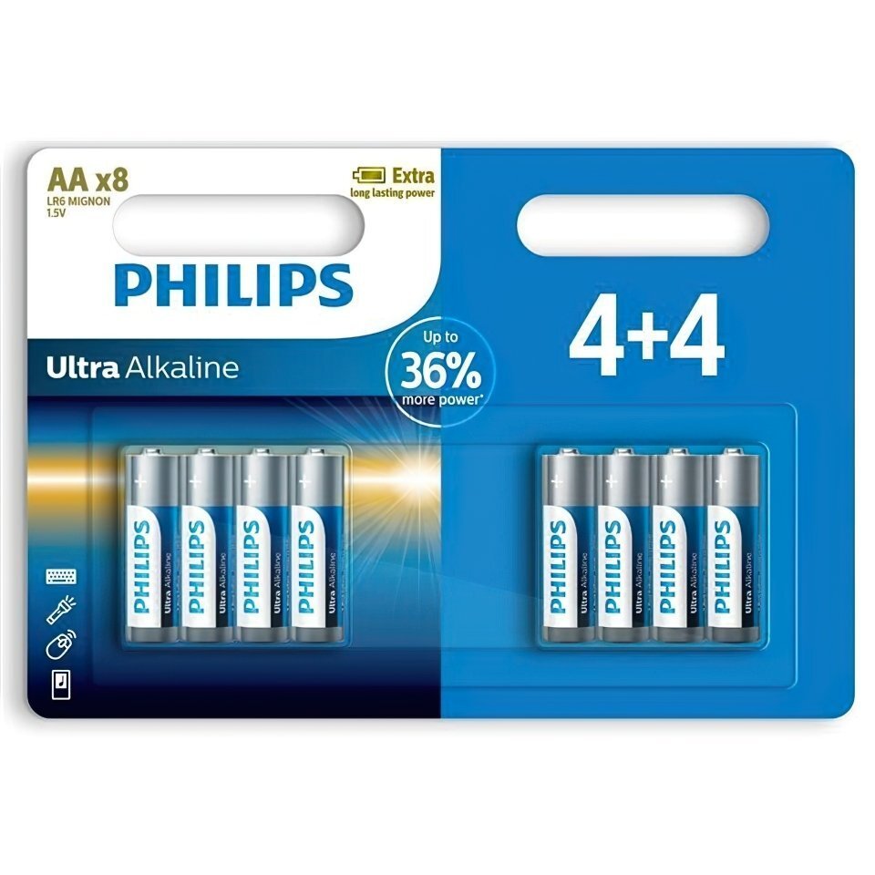 Батарейка Philips Ultra Alkaline щелочная AA блистер, 8 шт фото 