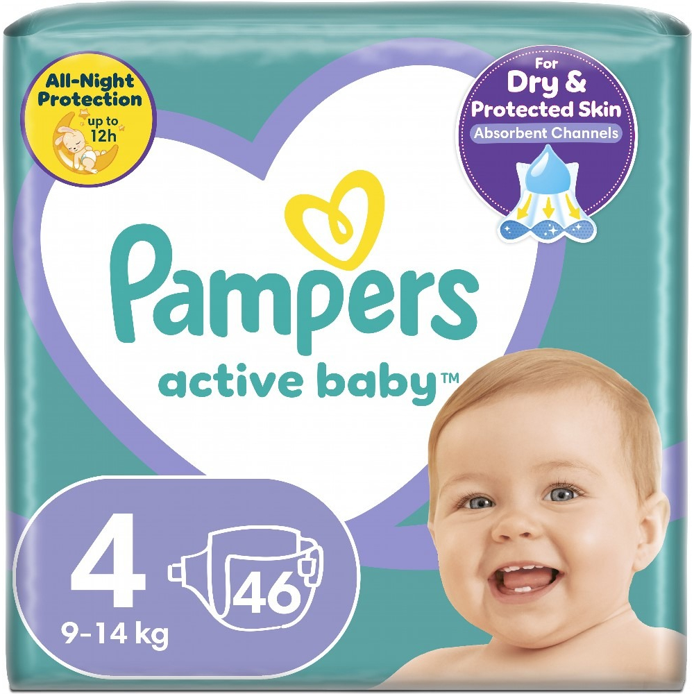 PAMPERS Дитячі одноразові підгузки Active Baby Maxi (9-14 кг) 46штфото