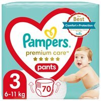 PAMPERS Детские одноразовые подгузневые трусики Premium Care Pants Midi (6-11 кг) Джамбо 70шт