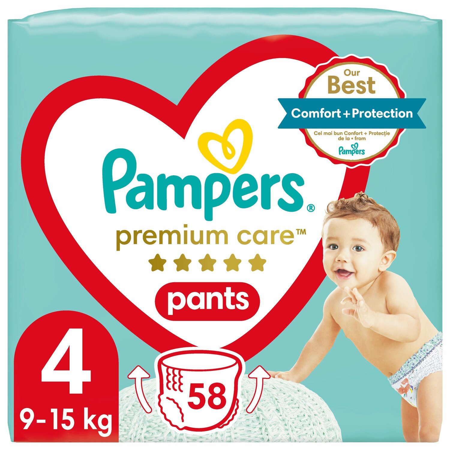 PAMPERS Детские одноразовые подгузневые трусики Premium Care Pants Maxi (9-15 кг) Джамбо 58шт фото 
