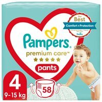PAMPERS Детские одноразовые подгузневые трусики Premium Care Pants Maxi (9-15 кг) Джамбо 58шт