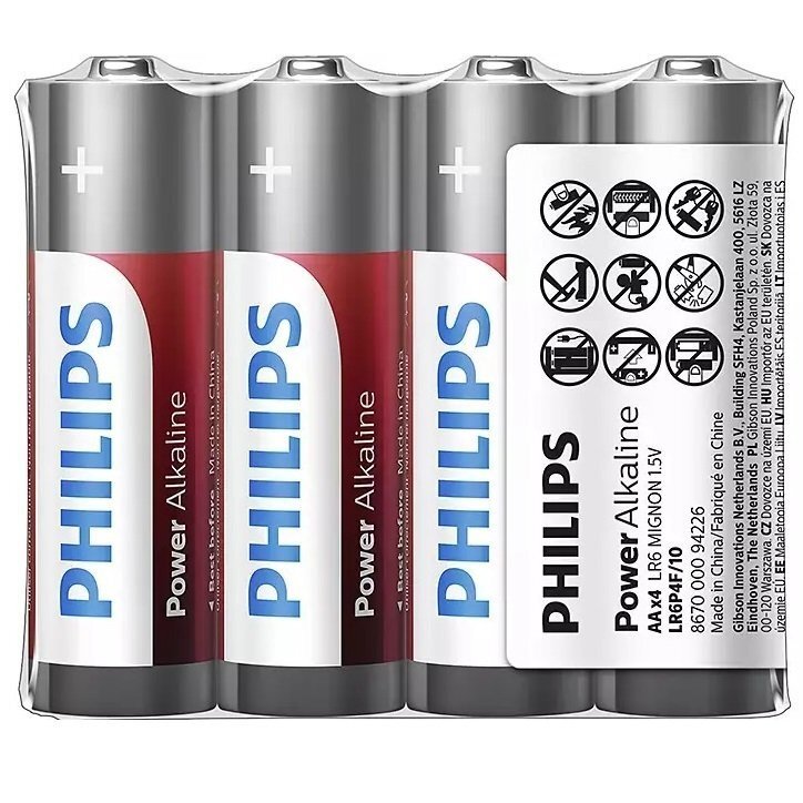 Батарейка Philips Power Alkaline AA щелочная пленка 4 шт (LR6P4F/10) фото 