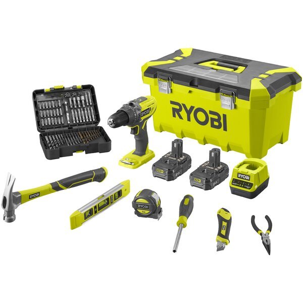

Шуруповерт-дрель RYOBI R18PD3-220TAH с набором ручного инструмента и оснасткой, с toolbox, АКБ 2х2Ач (5133005506)