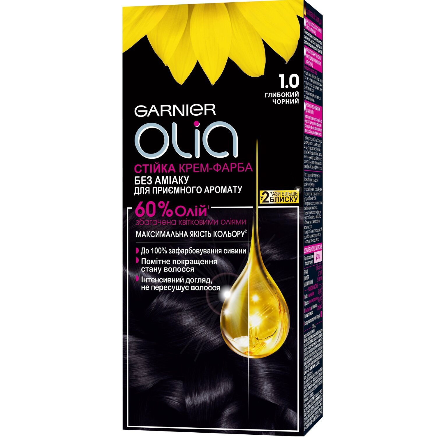 Краска для волос Garnier Olia Базовая линейка оттенок 1.0 Глубокий черный фото 
