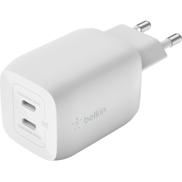 Акція на Сетевое ЗУ Belkin Home Charger 65W GAN PD PPS Dual USB-С - USB-С 2m (WCH013VF2MWH-B6) від MOYO