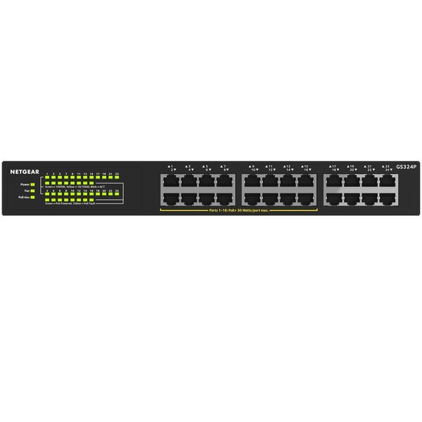 Коммутатор NETGEAR GS324P 16xGE PoE+(190Вт), 8xGE, неуправляемый