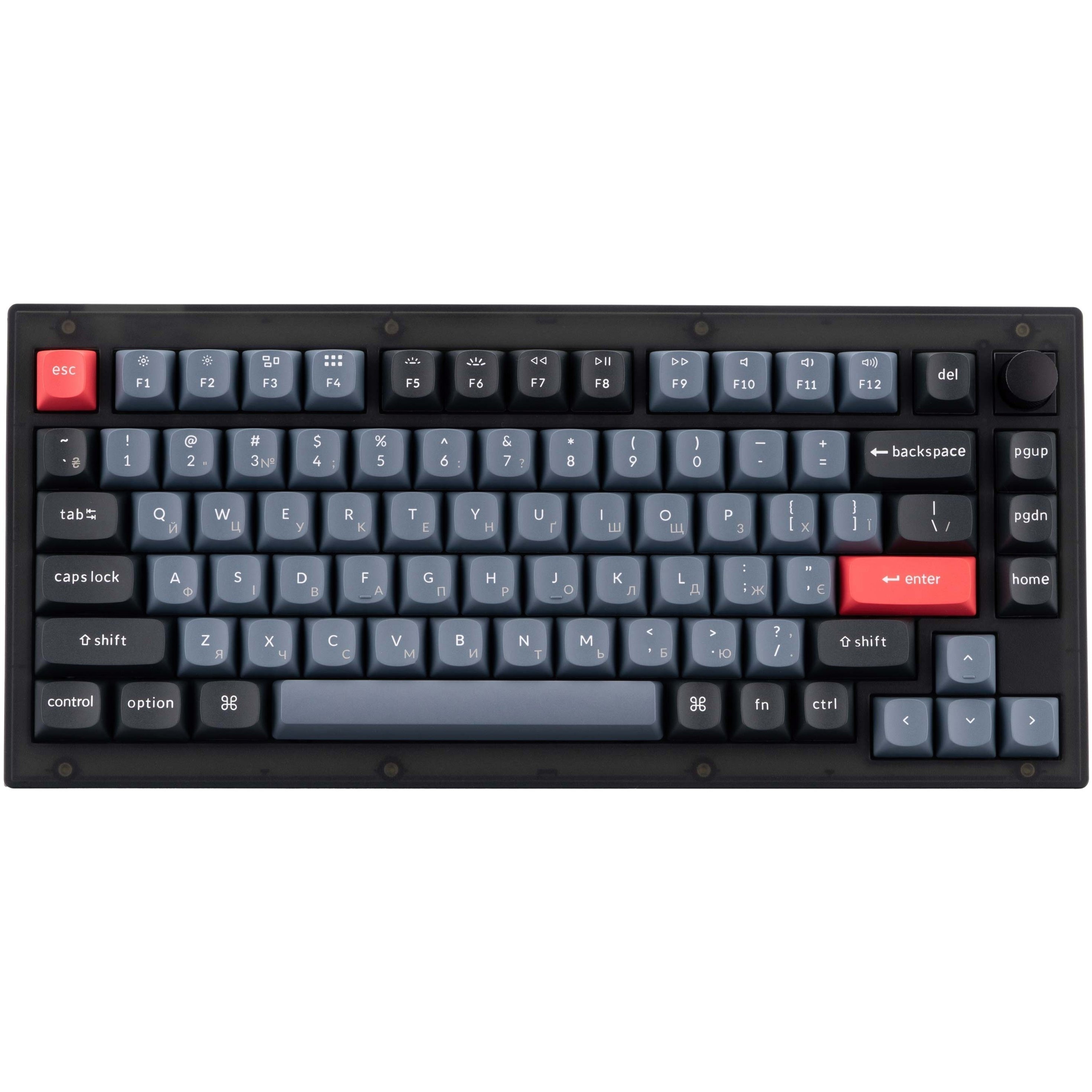 Клавиатура Keychron V1 84 Key QMK Gateron G PRO Red Hot-Swap RGB Knob Frosted Black (V1C1_Keychron) фото 1