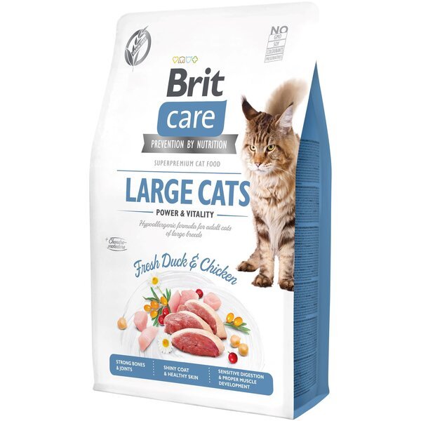 Сухой корм для кошек крупных пород Brit Care Cat GF Large cats Power & Vitality с уткой и курицей, 2кг