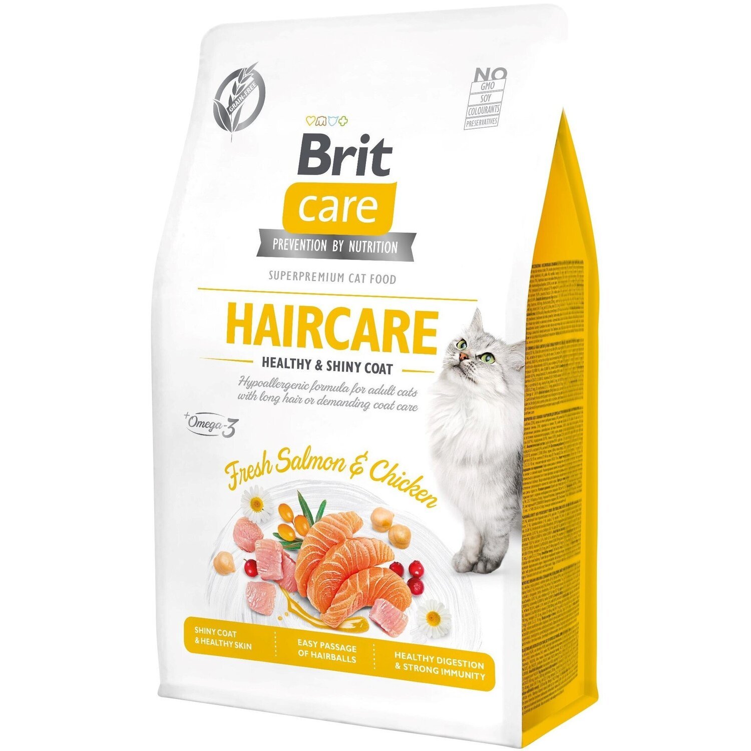 Сухой корм для кошек требующих ухода за кожей и шерстью Brit Care Cat GF Haircare Healthy &amp; Shiny Coat с лососем и куриц фото 