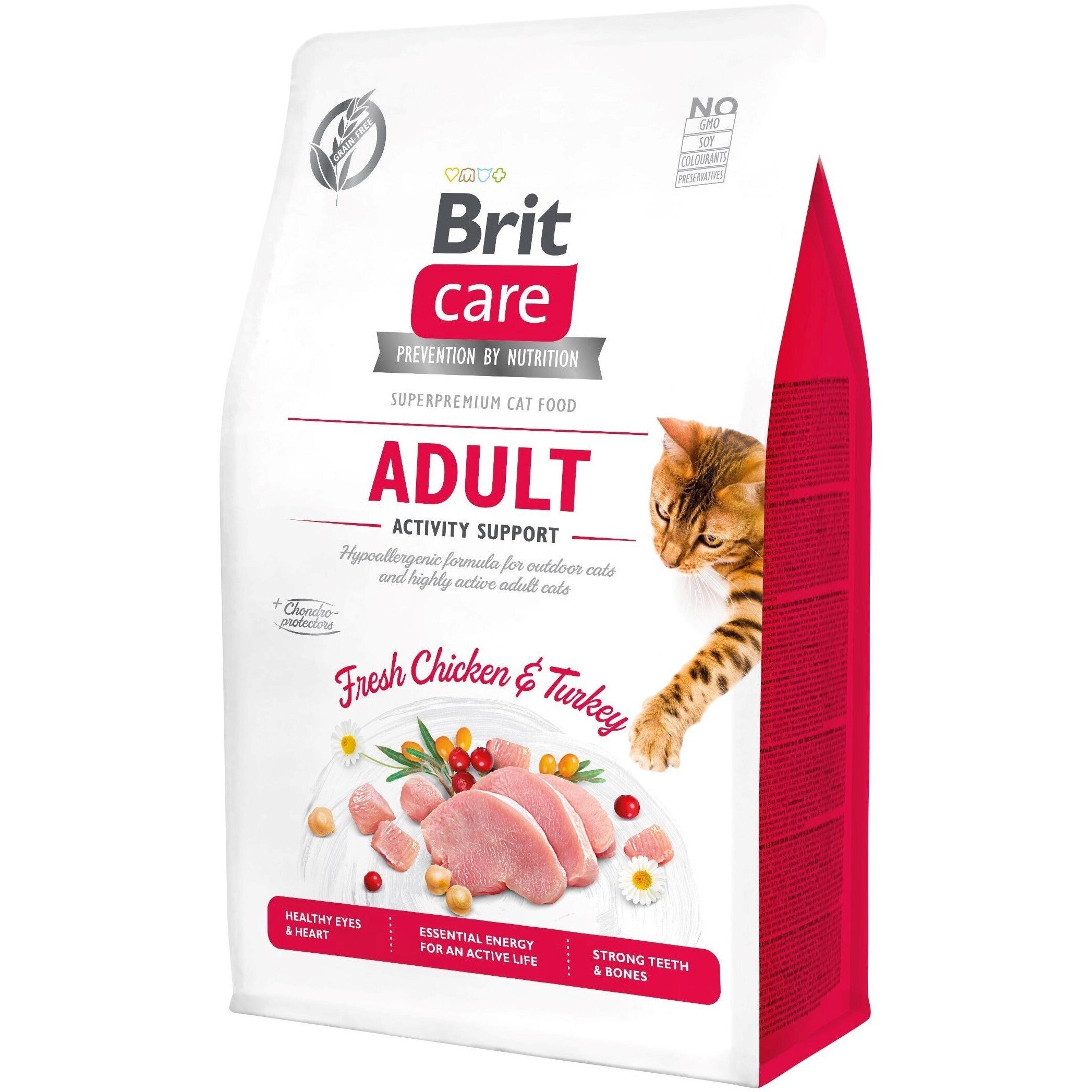 Сухой корм для взрослых кошек поддержека и активность Brit Care Cat GF Adult Activity Suppor с курицей и индейкой, 0,4к фото 1