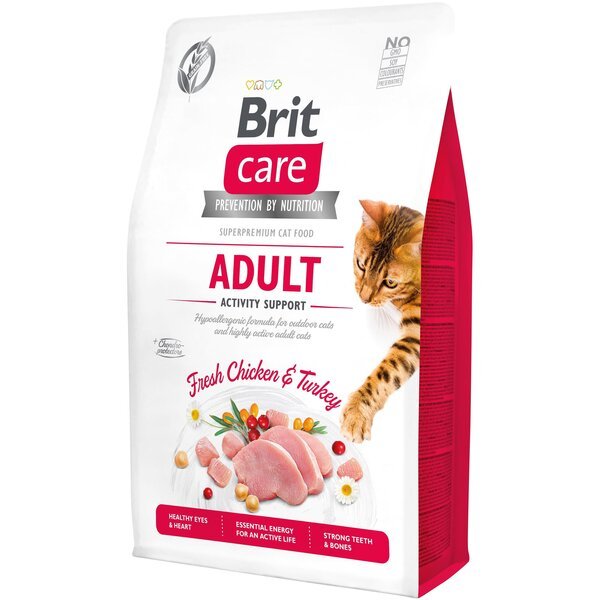 

Сухой корм для взрослых кошек поддержека и активность Brit Care Cat GF Adult Activity Suppor с курицей и индейкой, 2кг