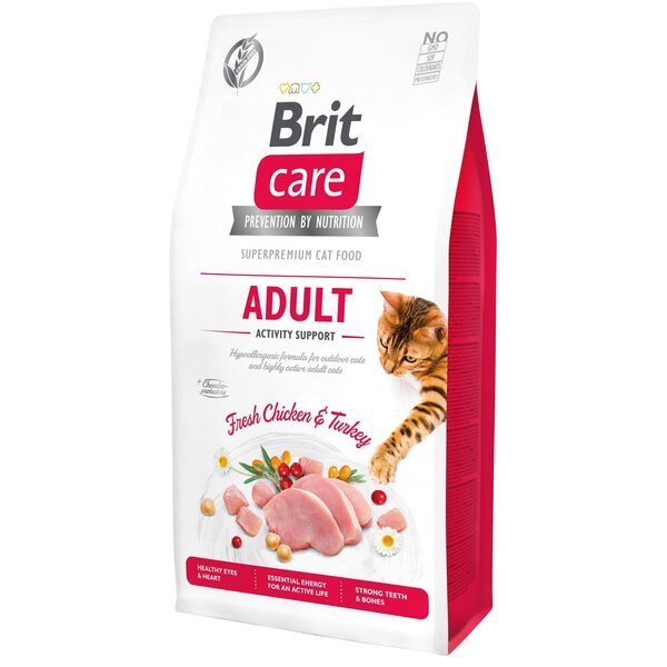 Сухой корм для взрослых кошек поддержека и активность  Brit Care Cat GF Adult Activity Suppor с курицей и индейкойt, 7кг