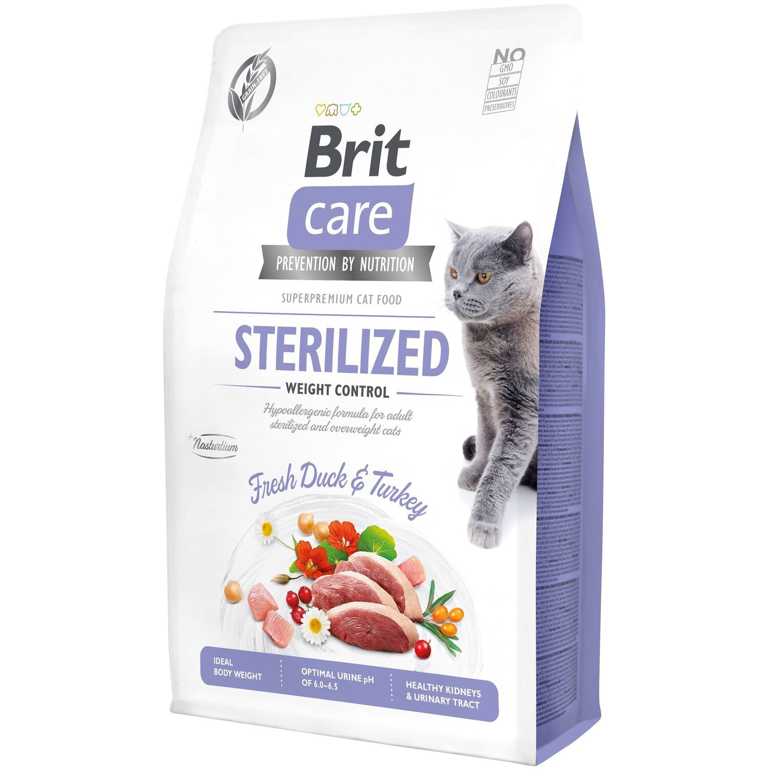 Сухий корм для стерилізованих котів та котів з надмірною вагою Brit Care Cat GF Sterilized Weight Control з качкою та індичкоюфото