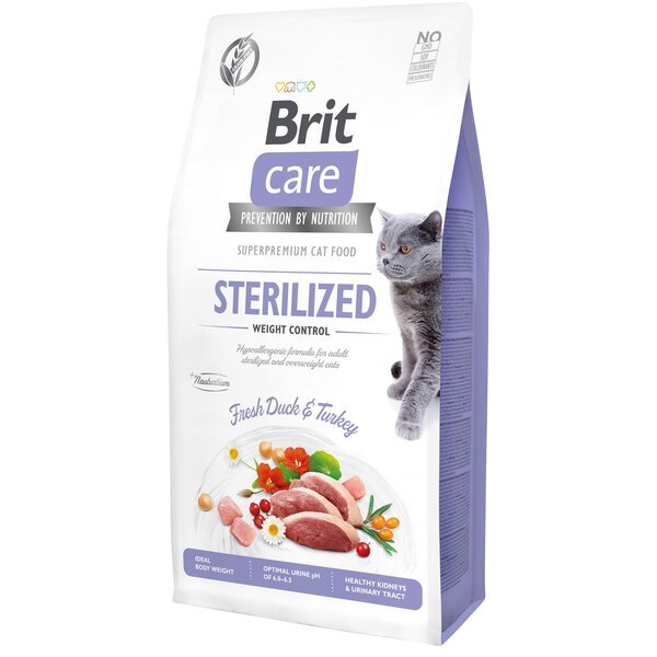 Сухой корм Brit Care Cat GF Sterilized Weight Control для стерилизованных кошек, утка и индейка, 7 кг