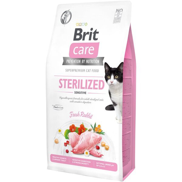 Сухой корм для стерилизованных котов с чувствительным пищеварением Brit Care Cat GF Sterilized Sensitive с кроликом, 7кг