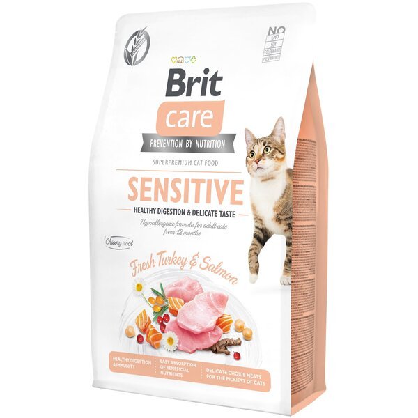 Сухой корм для привередливых кошек Brit Care Cat GF Sensitive Digestion & Delicate Taste с индейкой и лососем, 2кг