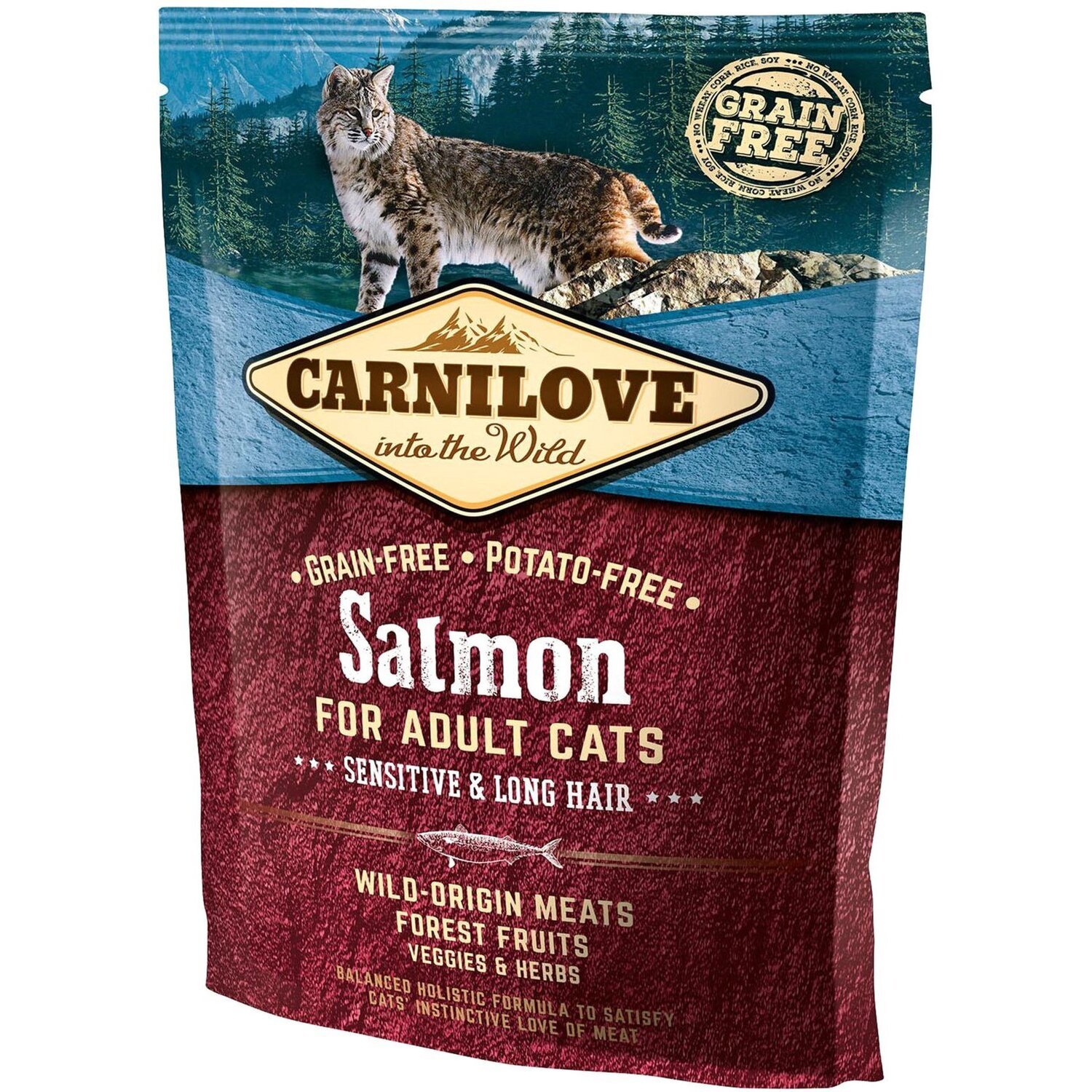 Сухой корм для взрослых кошек с чувствительным пищеварением Carnilove Salmon Sensitive &amp; Long Hair 0,4 кг фото 
