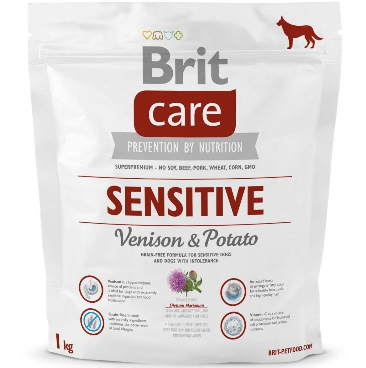 Сухой корм гипоаллергенный с олениной для собак всех пород Brit Care Sensitive All Breed 1 кг фото 1