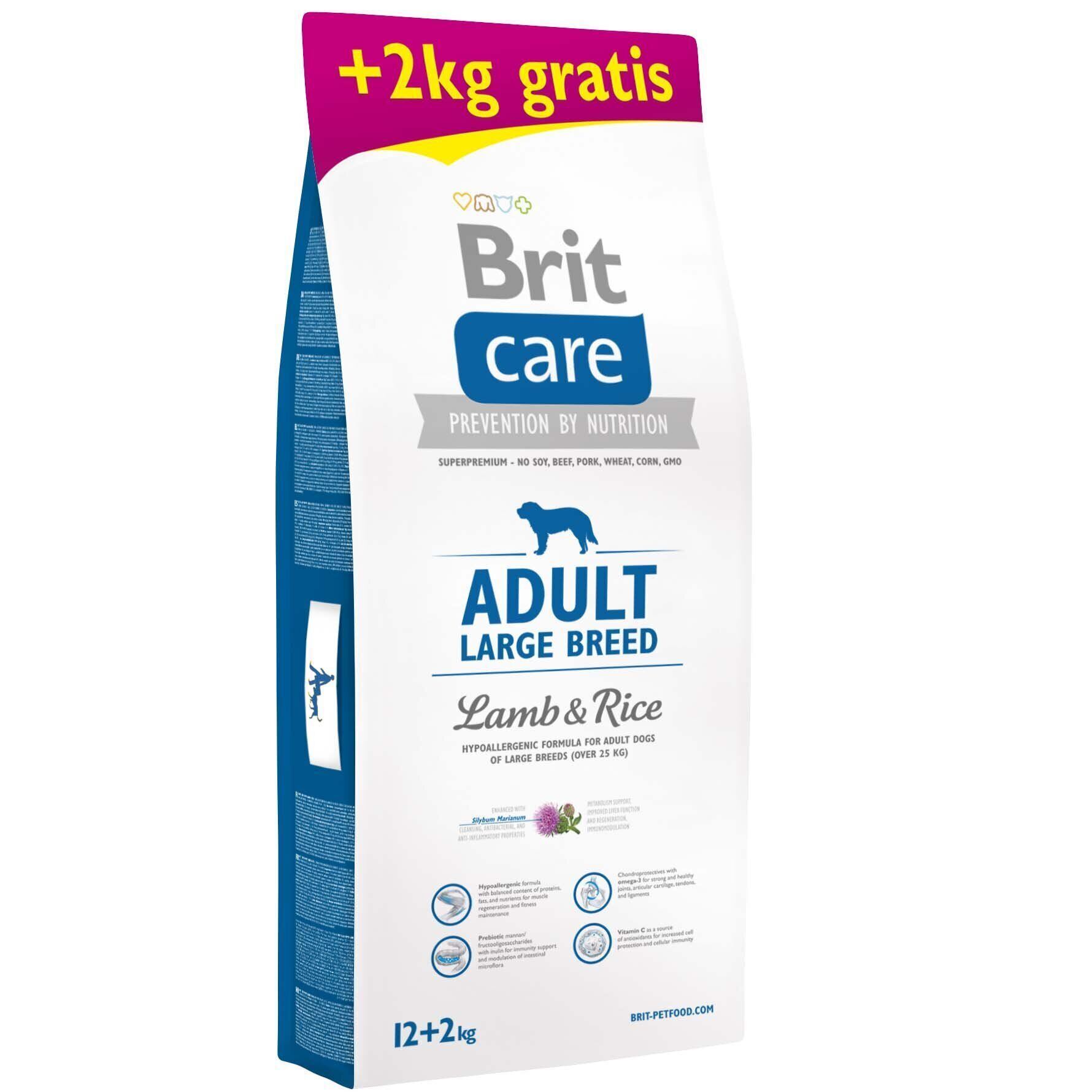 Сухой корм для взрослых собак крупных пород Brit Care Adult Large Breed Lamb & Rice 12+ 2кг фото 1