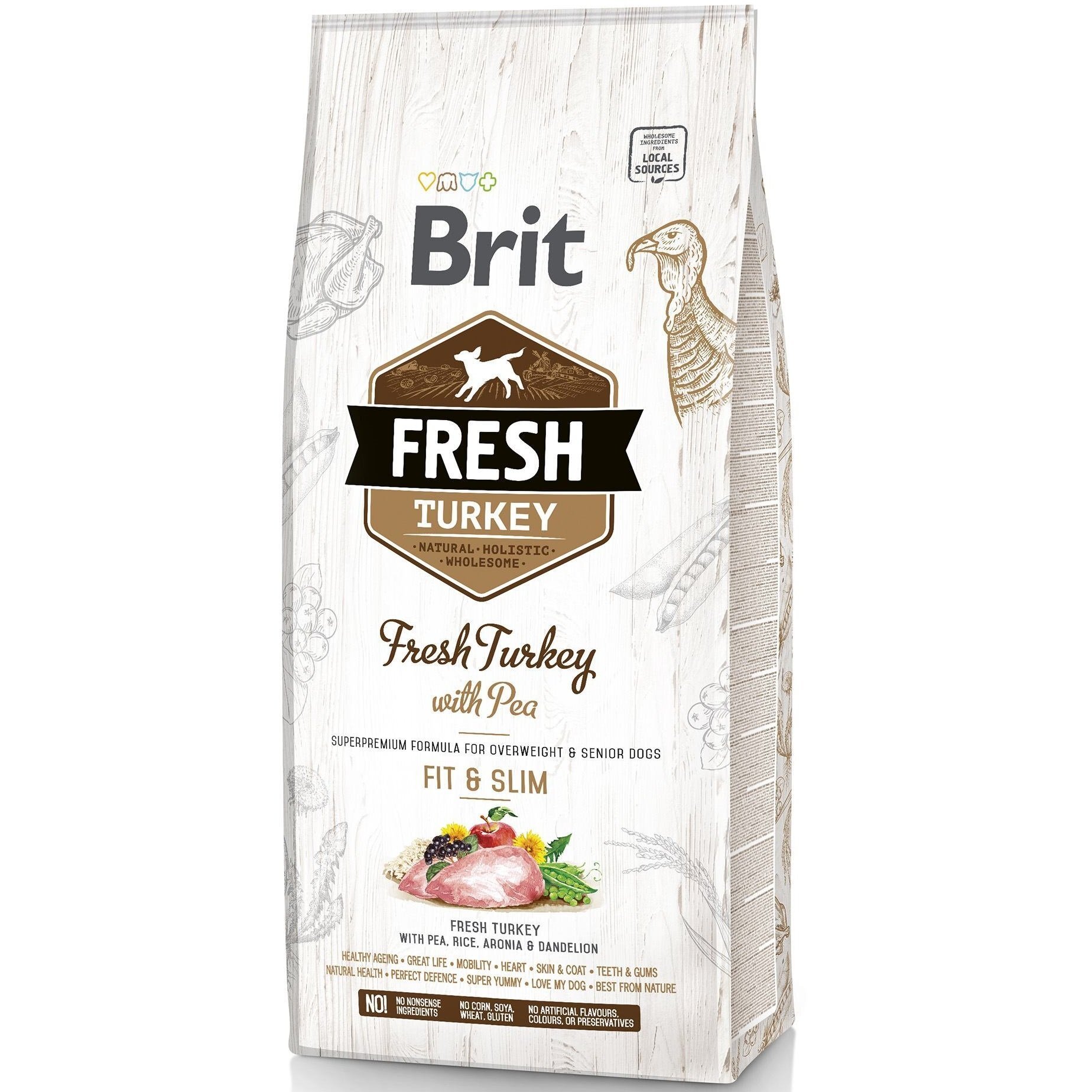 Сухий корм для дорослих, літніх собак Brit Fresh Light Fit & Slim з індичкою та горошком 12 кгфото1