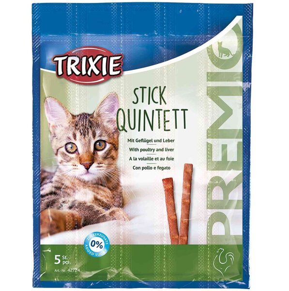 Лакомство для котов Trixie PREMIO Quadro-Sticks палочки дом.птица/печень  5шт*5гр