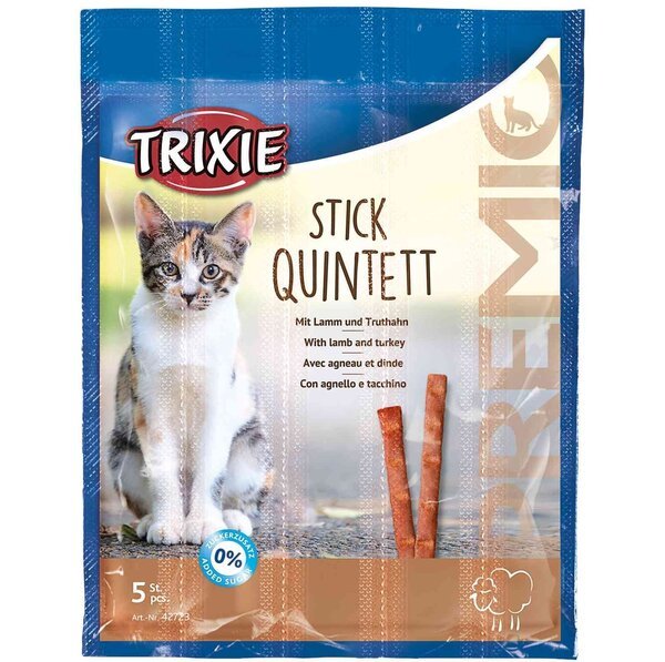 Лакомство для котов Trixie PREMIO Quadro-Sticks палочки ягненок/индейка  5шт*5гр