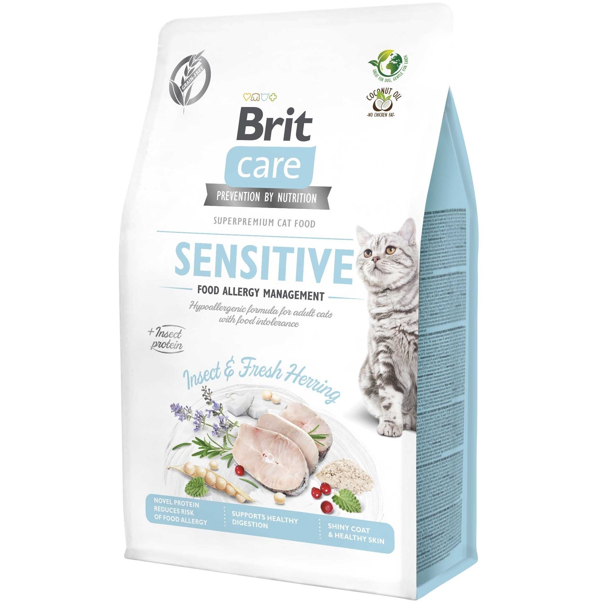Сухий корм для кішок з харчовою непереносимістю Brit Care Cat GF Insect з комахами та рибою 0,4 kgфото1