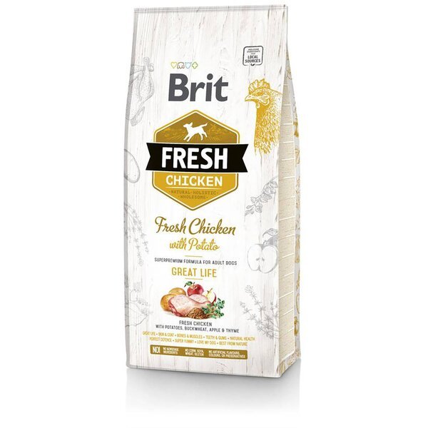 Сухой корм для взрослых собак Brit Fresh Great Life с курицей и картофелем 12 кг