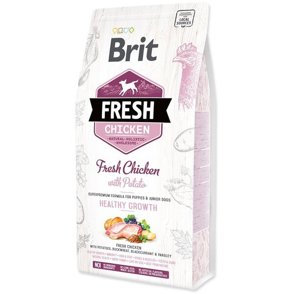 Сухой корм для щенков и юниоров Brit Fresh Healthy Growth с курицей и картофелем 2.5 кг