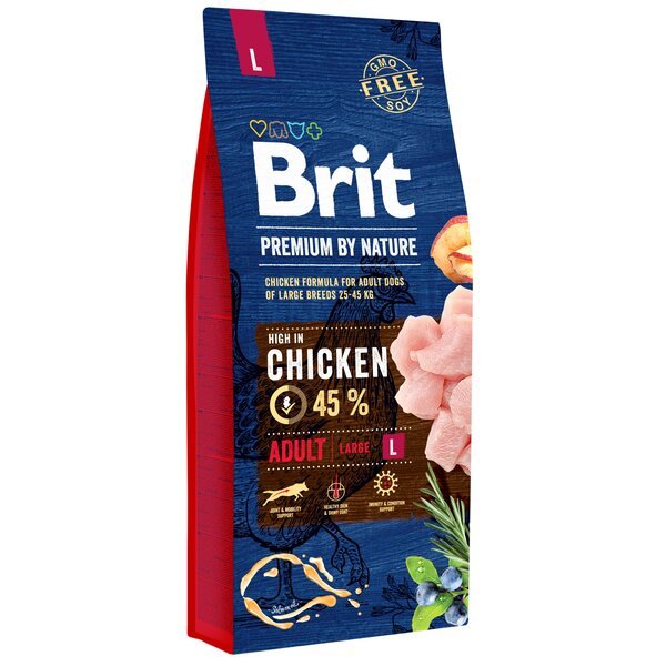 

Сухой корм для взрослых собак крупных пород Brit Premium Adult L со вкусом курицы 15 кг