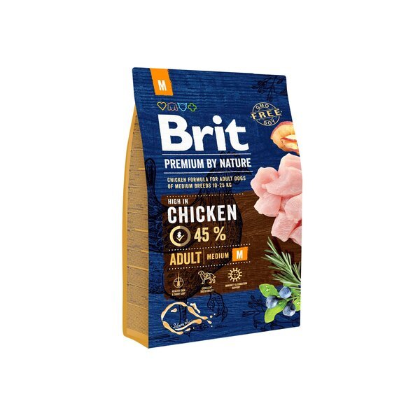 Сухой корм для взрослых собак средних пород Brit Premium Adult M со вкусом курицы 3 кг