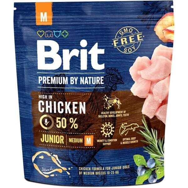 

Сухой корм для щенков и молодых собак средних пород Brit Premium Junior M со вкусом курицы 1 кг