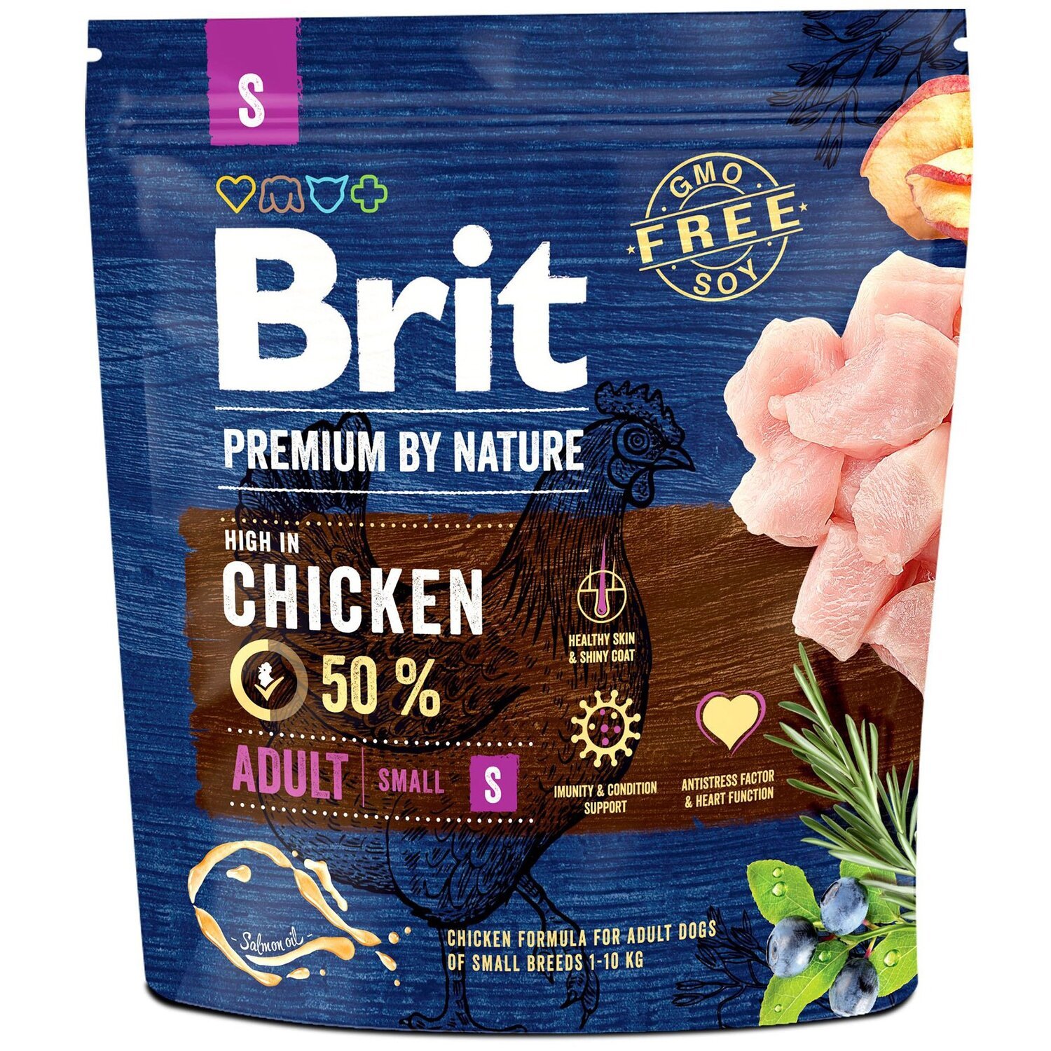 Сухий корм для дорослих собак дрібних порід Brit Premium Adult S зі смаком курки 1 кгфото