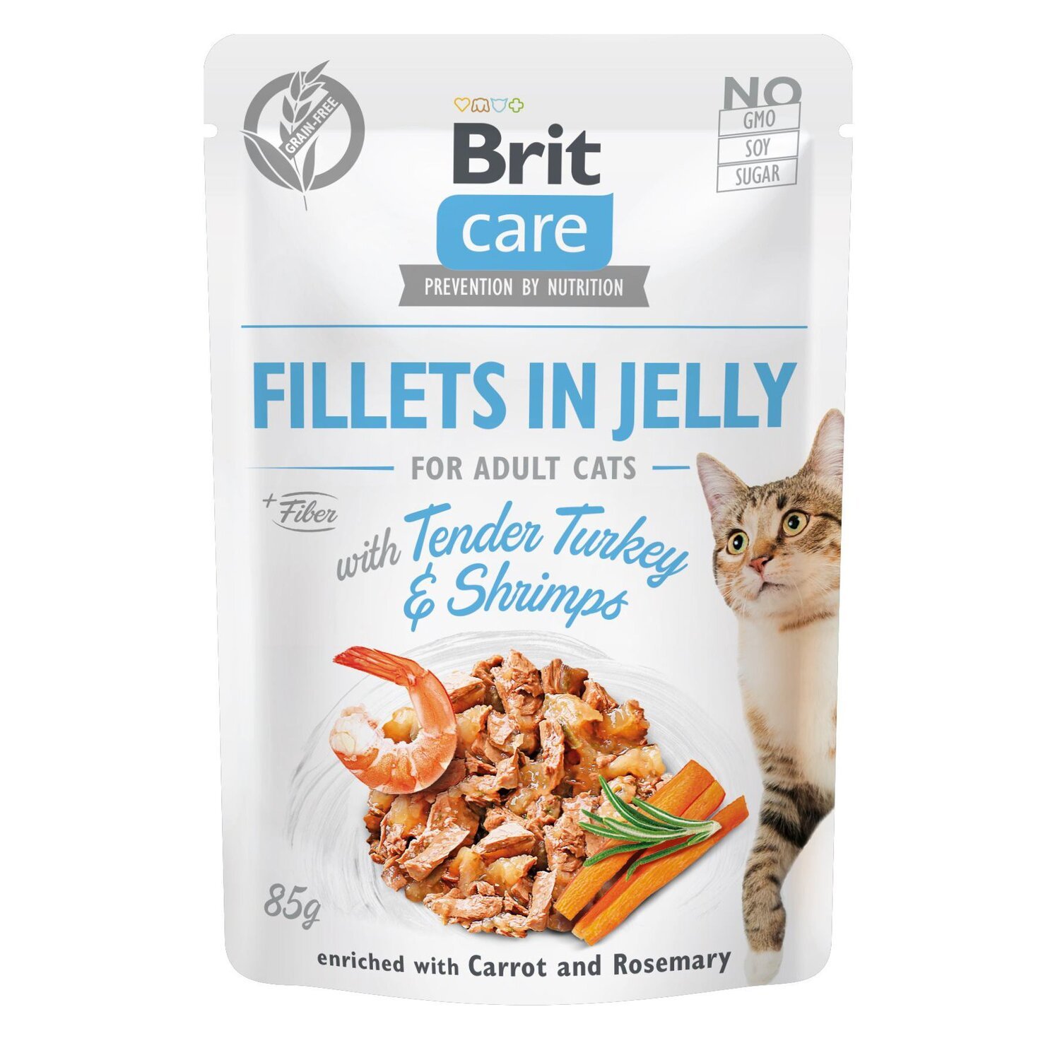 Влажный корм для кошек Brit Care Cat pouch 85г (индейка с креветками в желе) фото 