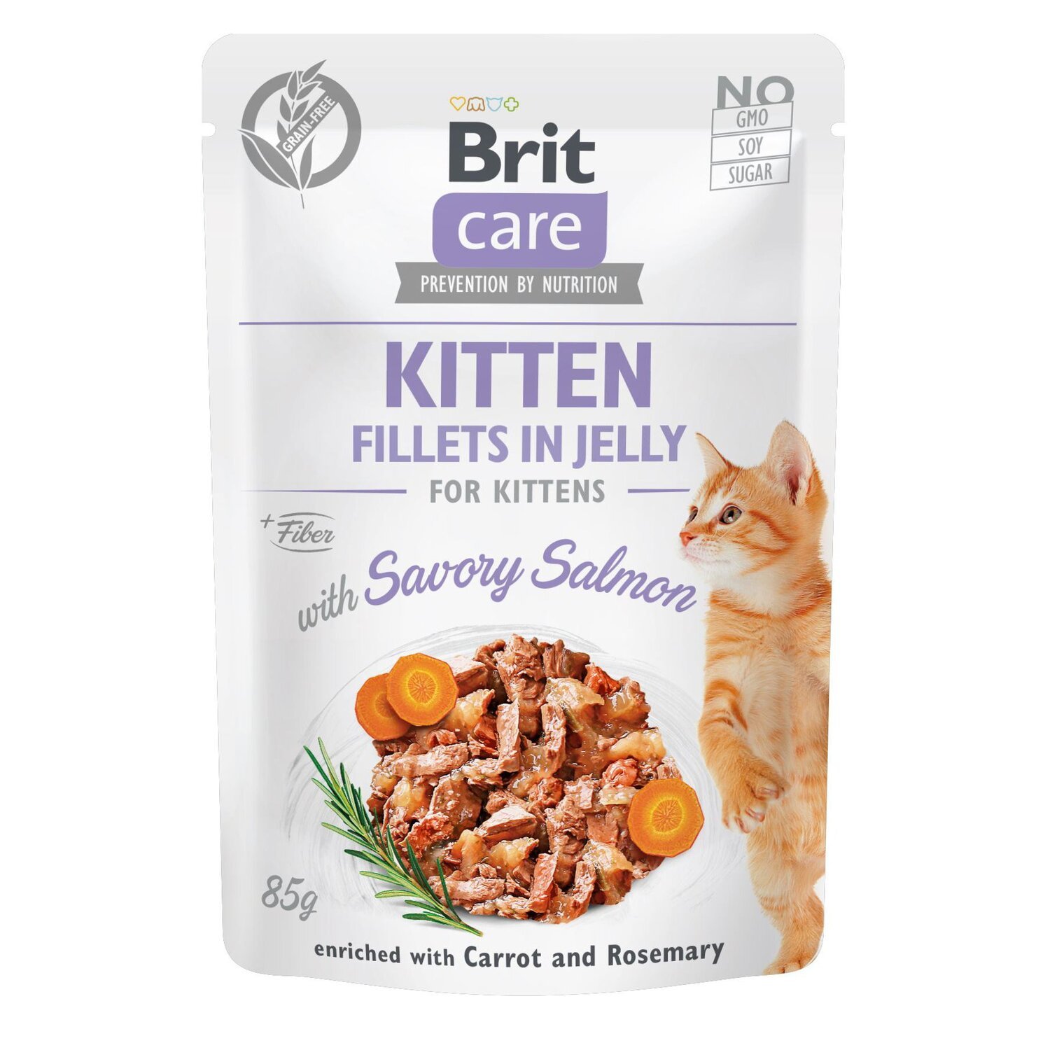 Влажный корм для котят Brit Care Cat pouch 85г филе в желе пикантный лосось фото 