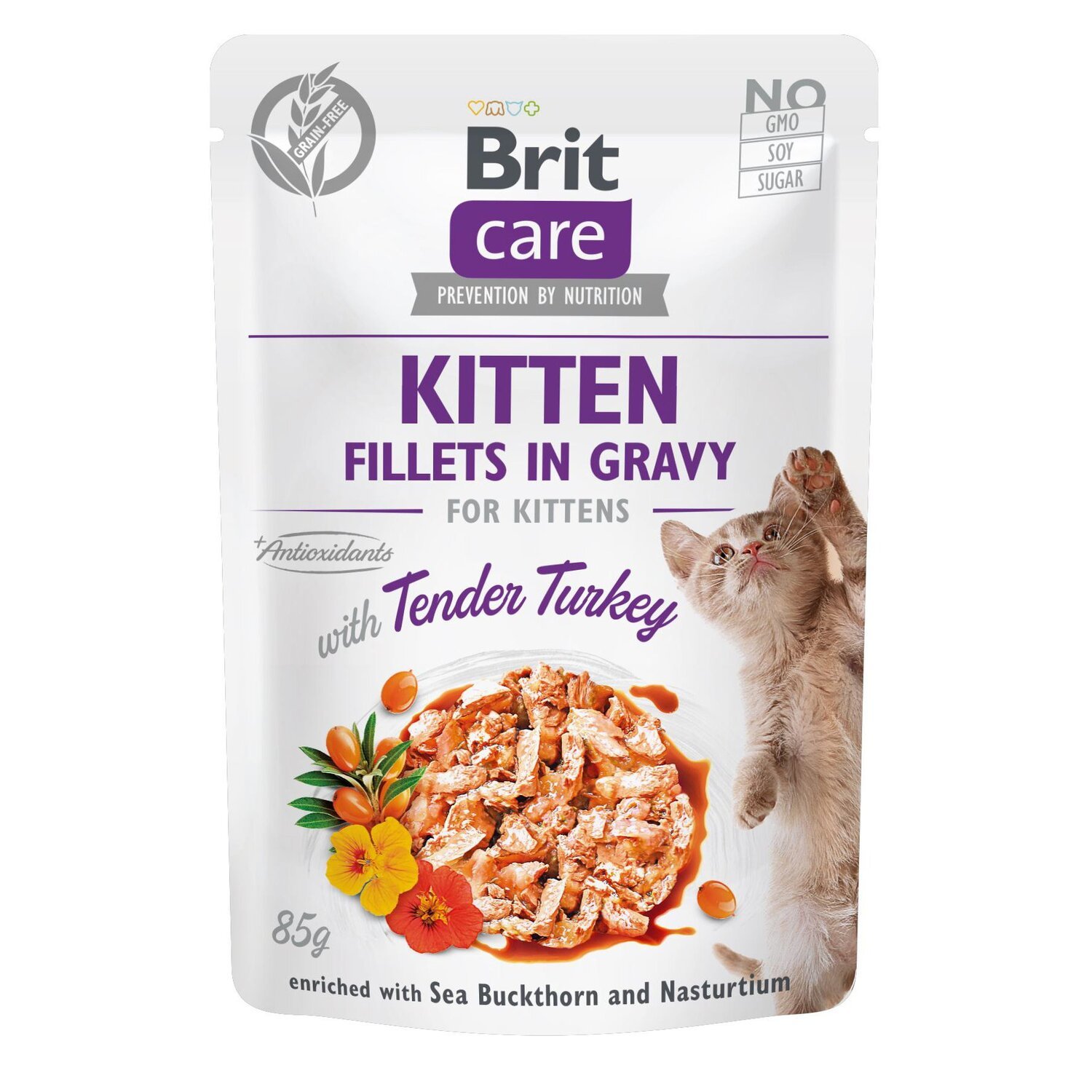 Влажный корм для котят Brit Care Cat pouch 85г филе в соусе нежная индейка фото 
