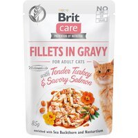 Вологий корм для кішок Brit Care Cat pouch 85г філе в соусі ніжна індичка та пікантний лосось