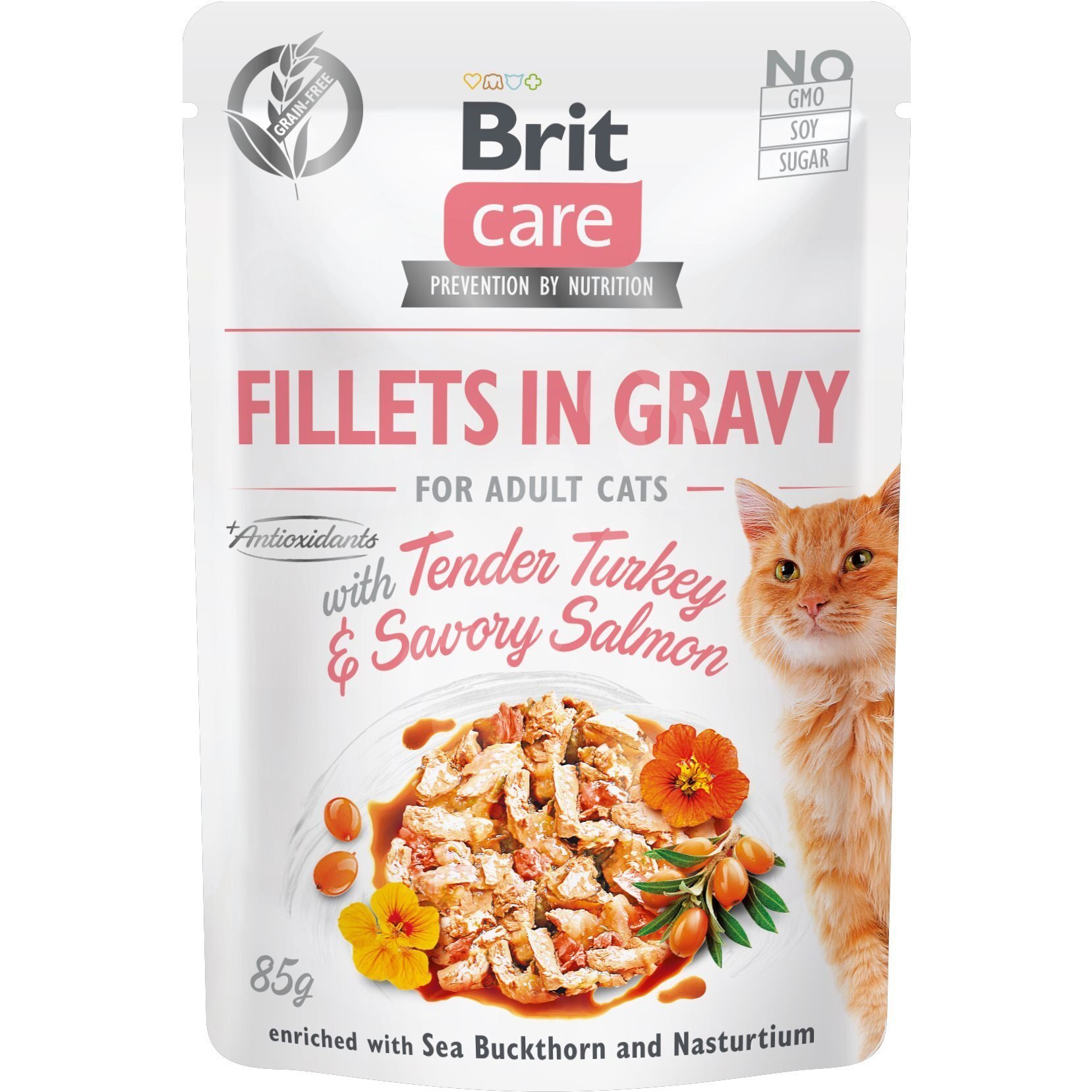 Влажный корм для кошек Brit Care Cat pouch 85г филе в соусе нежная индейка и пикантный лосось фото 1