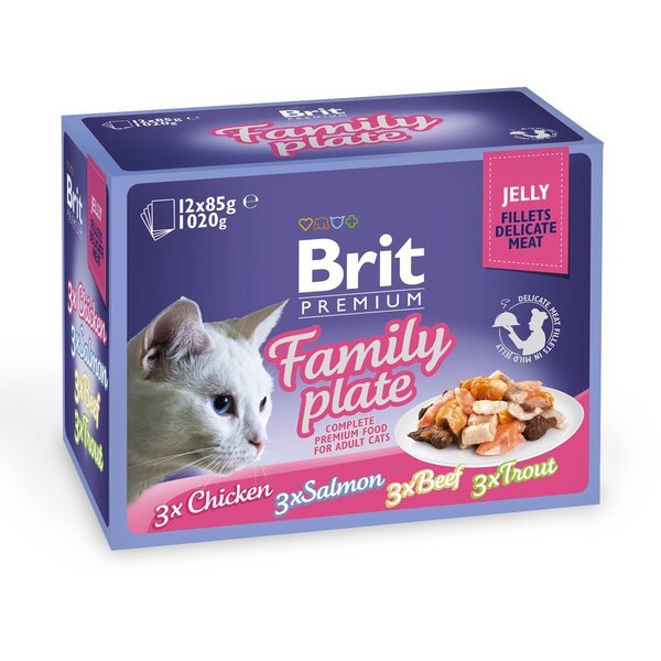 Набор паучей для кошек Brit Premium Cat семейная тарелка в желе 12 шт х 85г