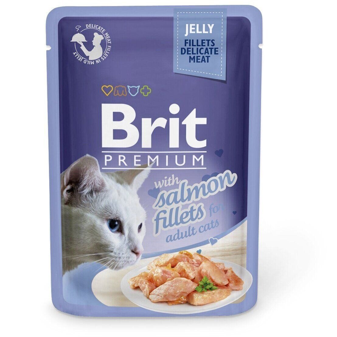 Влажный корм для котов Brit Premium pouch 85г филе лосося в желе фото 