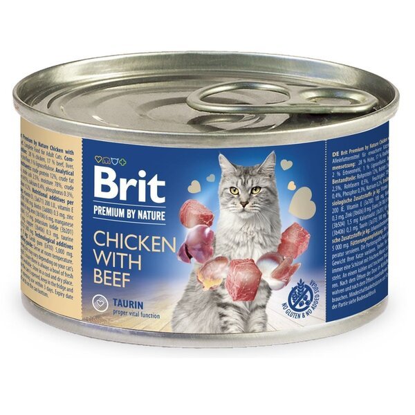 

Влажный корм для котов Brit Premium by Nature 200г курица с говядиной