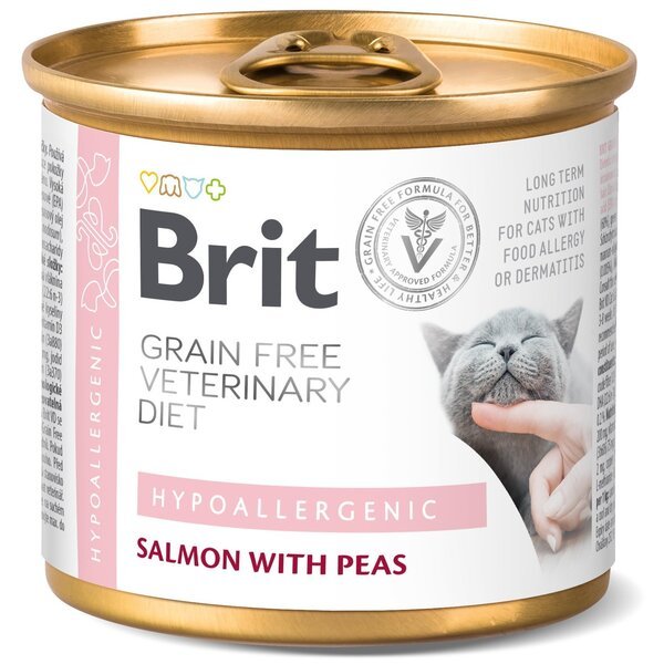 

Консерва для котов Brit GF Veterinary Diet с пищевой аллергией и непереносимостью с лососем и горохом 200г