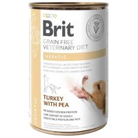 Консерва для собак Brit GF Veterinary Diets при печінковій недостатності, індичка та горох 400г