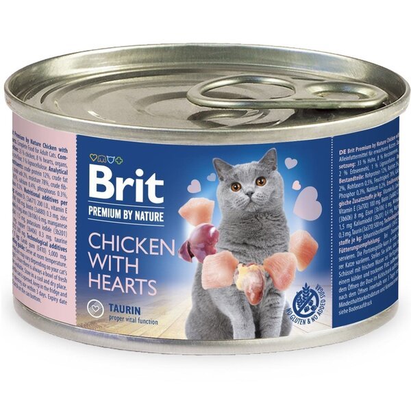 

Влажный корм для котов Brit Premium by Nature 200г курица с сердечками