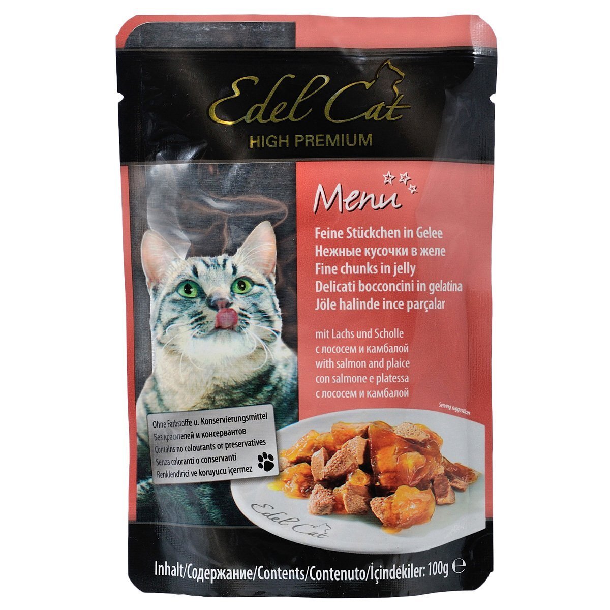 Вологий корм для кішок Edel Cat pouch 100г. лосось та камбала в желефото