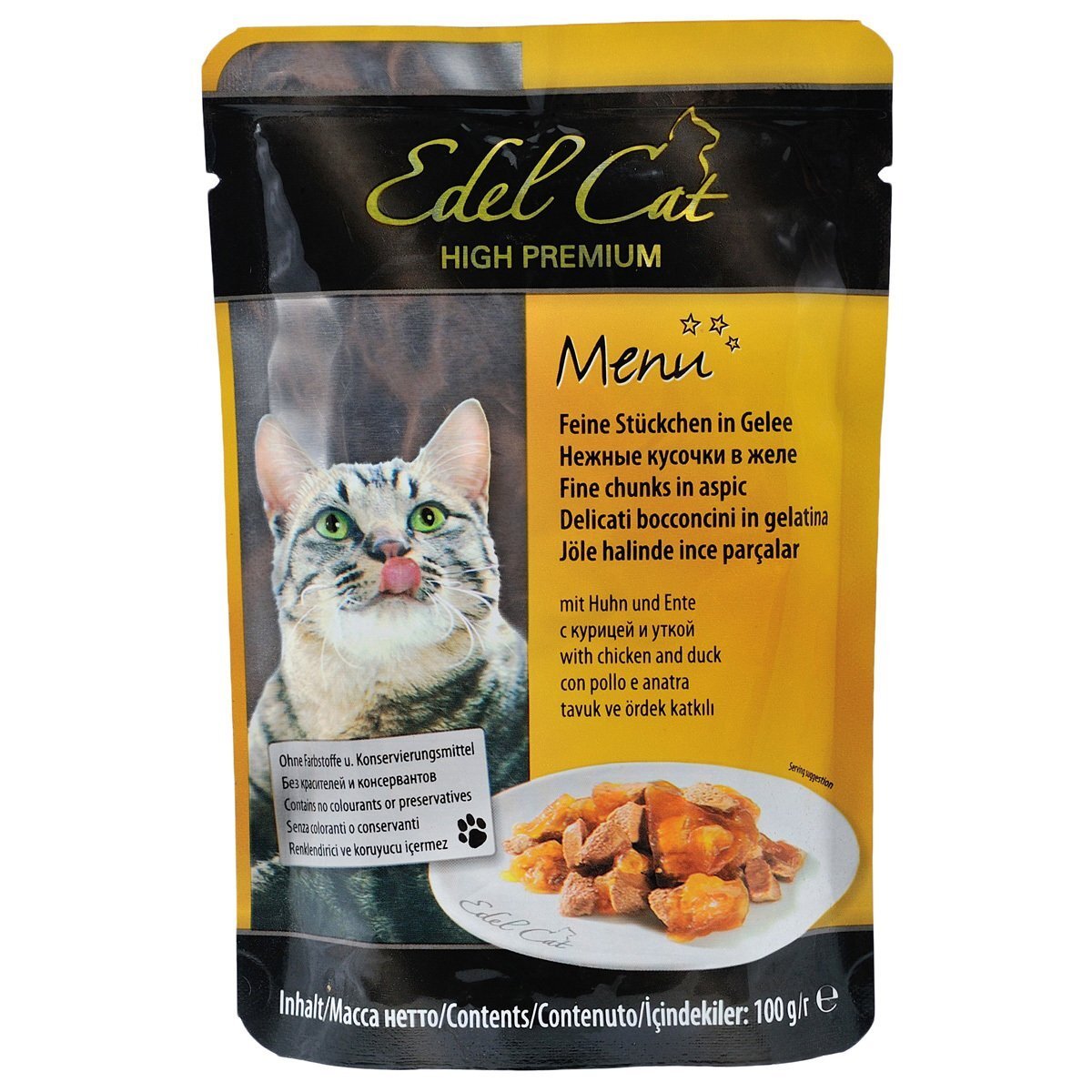 Влажный корм для кошек Edel Cat pouch 100г. курица и утка в желе фото 