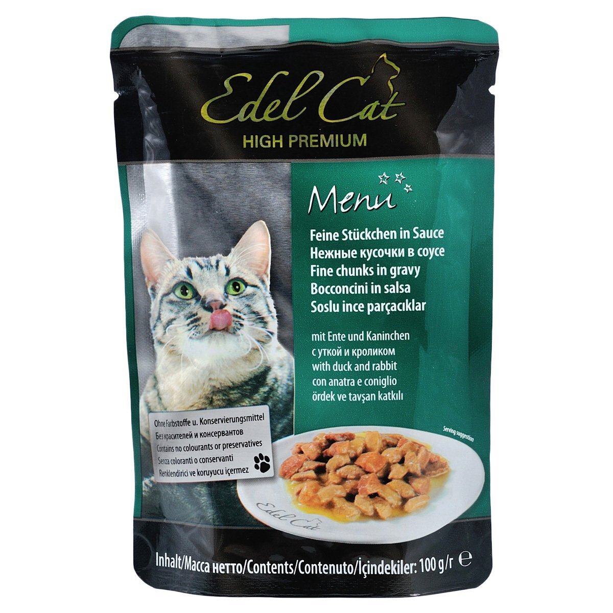 Влажный корм для кошек Edel Cat pouch 100г. утка и кролик в соусе фото 